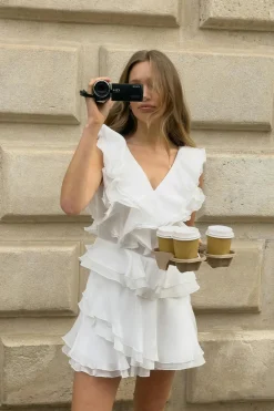 Gina Tricot Frill mini dress Hvit