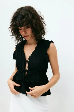 Gina Tricot Fri tie front top Svart New