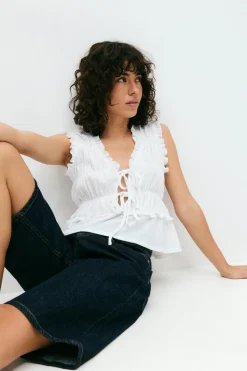 Gina Tricot Fri tie front top Hvit Discount