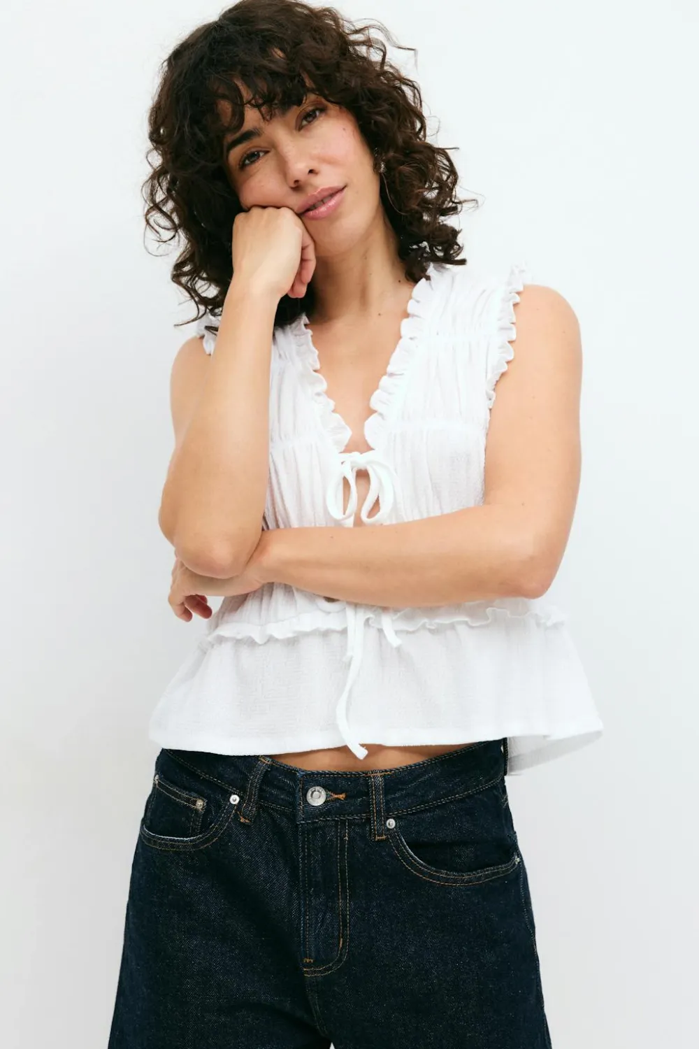 Gina Tricot Fri tie front top Hvit Discount