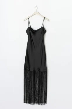 Gina Tricot Fringe satin maxi dress Svart Best