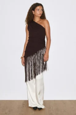 Gina Tricot Fringe top Brun New