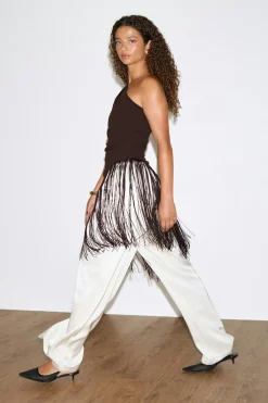 Gina Tricot Fringe top Brun New
