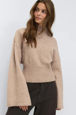 Gina Tricot Funne neck knitted weater Beige Online