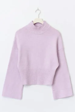 Gina Tricot Funne neck knitted weater Lilla Online