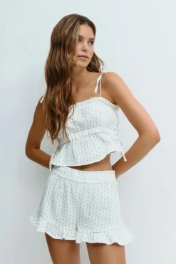 Gina Tricot Gauze hoewear top Hvit Clearance
