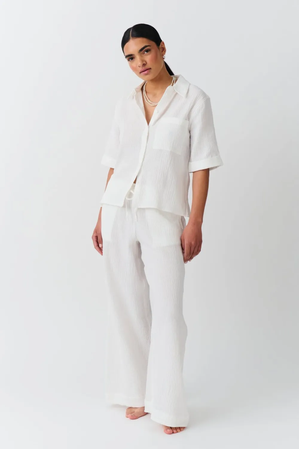 Gina Tricot Gauze trouer Hvit Clearance