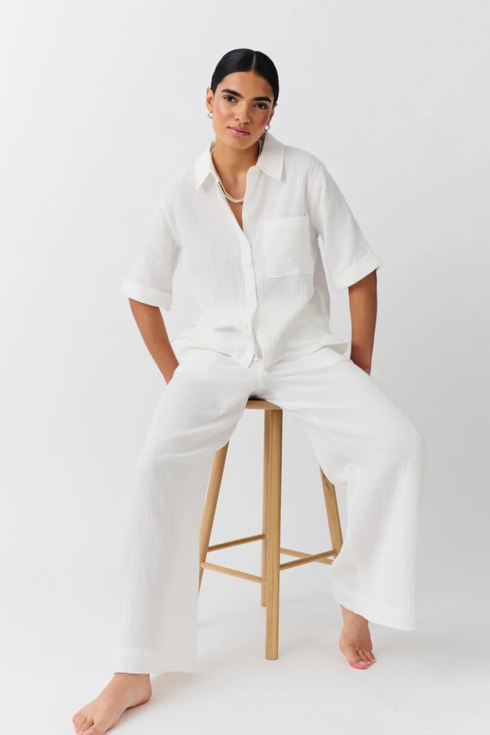Gina Tricot Gauze trouer Hvit Clearance