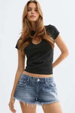 Gina Tricot Glow low denim shorts Blå Sale