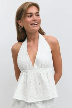 Gina Tricot Haterneck angaie top Hvit Discount