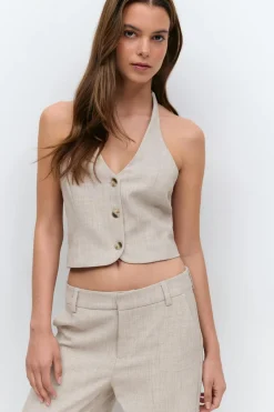 Gina Tricot Halterneck tailored vest Beige Hot