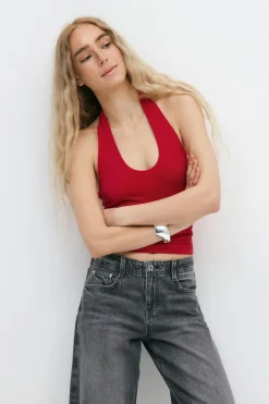 Gina Tricot Haterneck top Rød Online