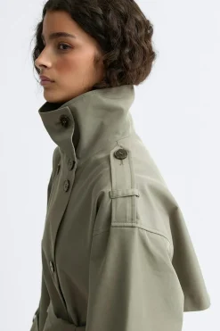 Gina Tricot High neck cotton trench coat Grønn