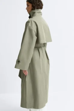 Gina Tricot High neck cotton trench coat Grønn