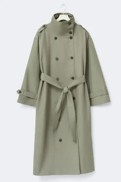 Gina Tricot High neck cotton trench coat Grønn