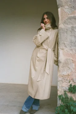 Gina Tricot High neck cotton trench coat Beige Clearance