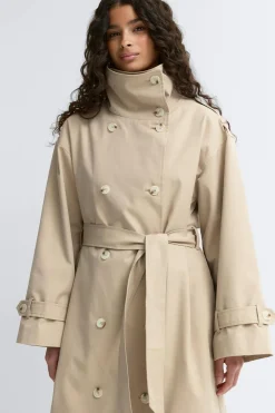 Gina Tricot High neck cotton trench coat Beige Clearance