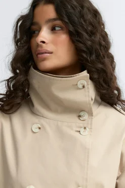 Gina Tricot High neck cotton trench coat Beige Clearance