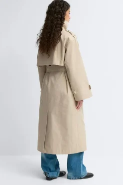Gina Tricot High neck cotton trench coat Beige Clearance