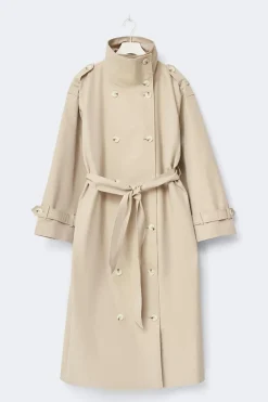 Gina Tricot High neck cotton trench coat Beige Clearance