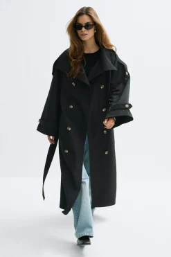 Gina Tricot High neck trench coat Svart New