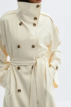 Gina Tricot High neck trench coat Hvit Discount