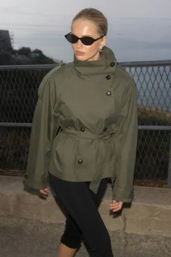Gina Tricot High neck trench jacket Grønn Discount