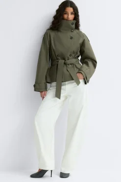 Gina Tricot High neck trench jacket Grønn Discount