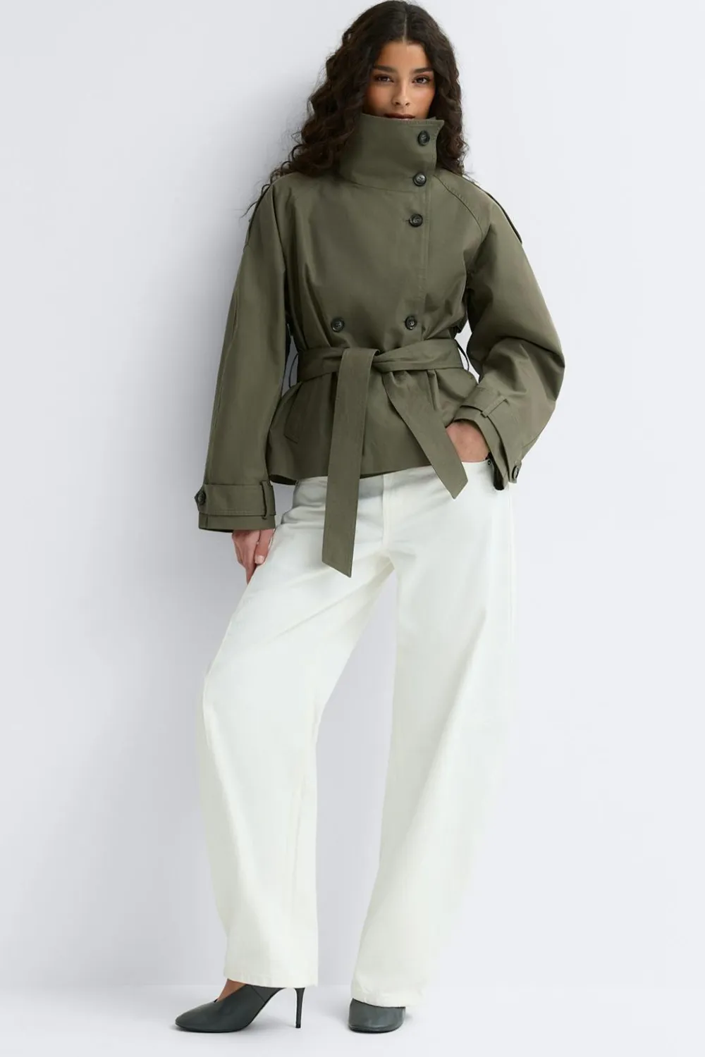 Gina Tricot High neck trench jacket Grønn Discount
