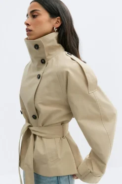 Gina Tricot High neck trench jacket Beige Discount