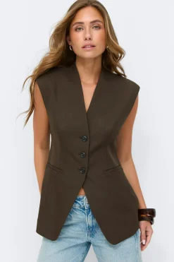 Gina Tricot High neck vest Brun New