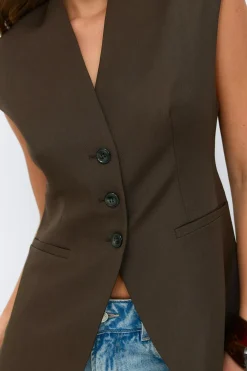 Gina Tricot High neck vest Brun New