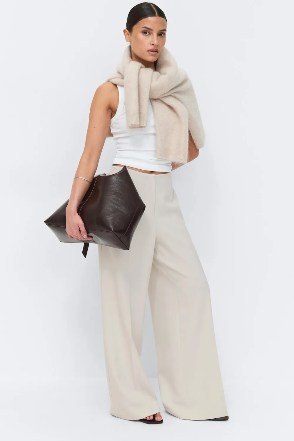 Gina Tricot High waist wide trousers Beige Outlet