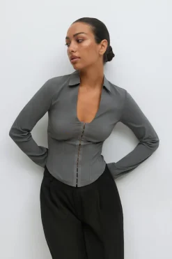 Gina Tricot Hook and eye hirt Grå Clearance
