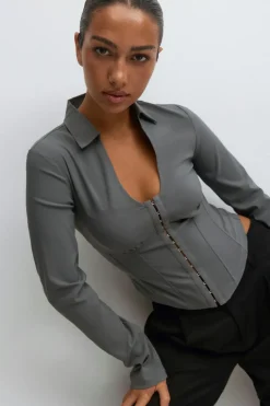 Gina Tricot Hook and eye hirt Grå Clearance