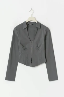 Gina Tricot Hook and eye hirt Grå Clearance