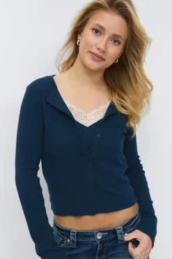 Gina Tricot 14+ 2 in 1 ace rib cardigan Blå Discount