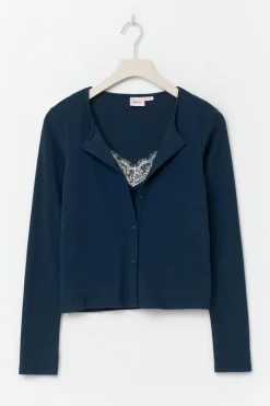 Gina Tricot 14+ 2 in 1 ace rib cardigan Blå Discount