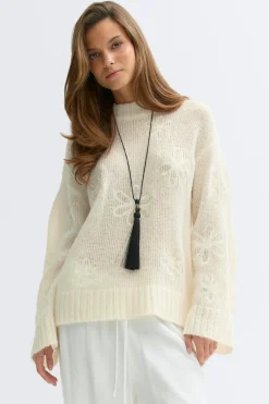 Gina Tricot Jacquard knitted weater Hvit Sale