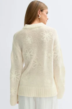 Gina Tricot Jacquard knitted weater Hvit Sale