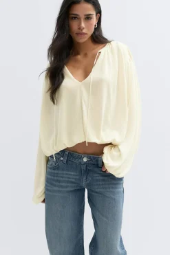 Gina Tricot Knitted baoon top Hvit Clearance