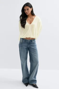 Gina Tricot Knitted baoon top Hvit Clearance