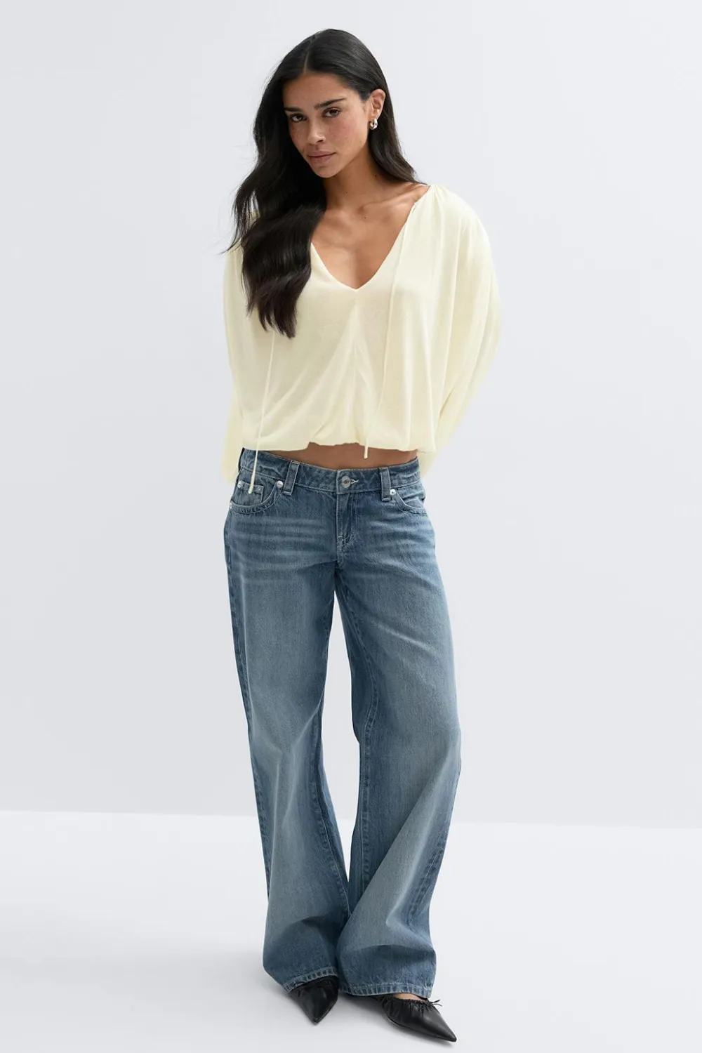 Gina Tricot Knitted baoon top Hvit Clearance