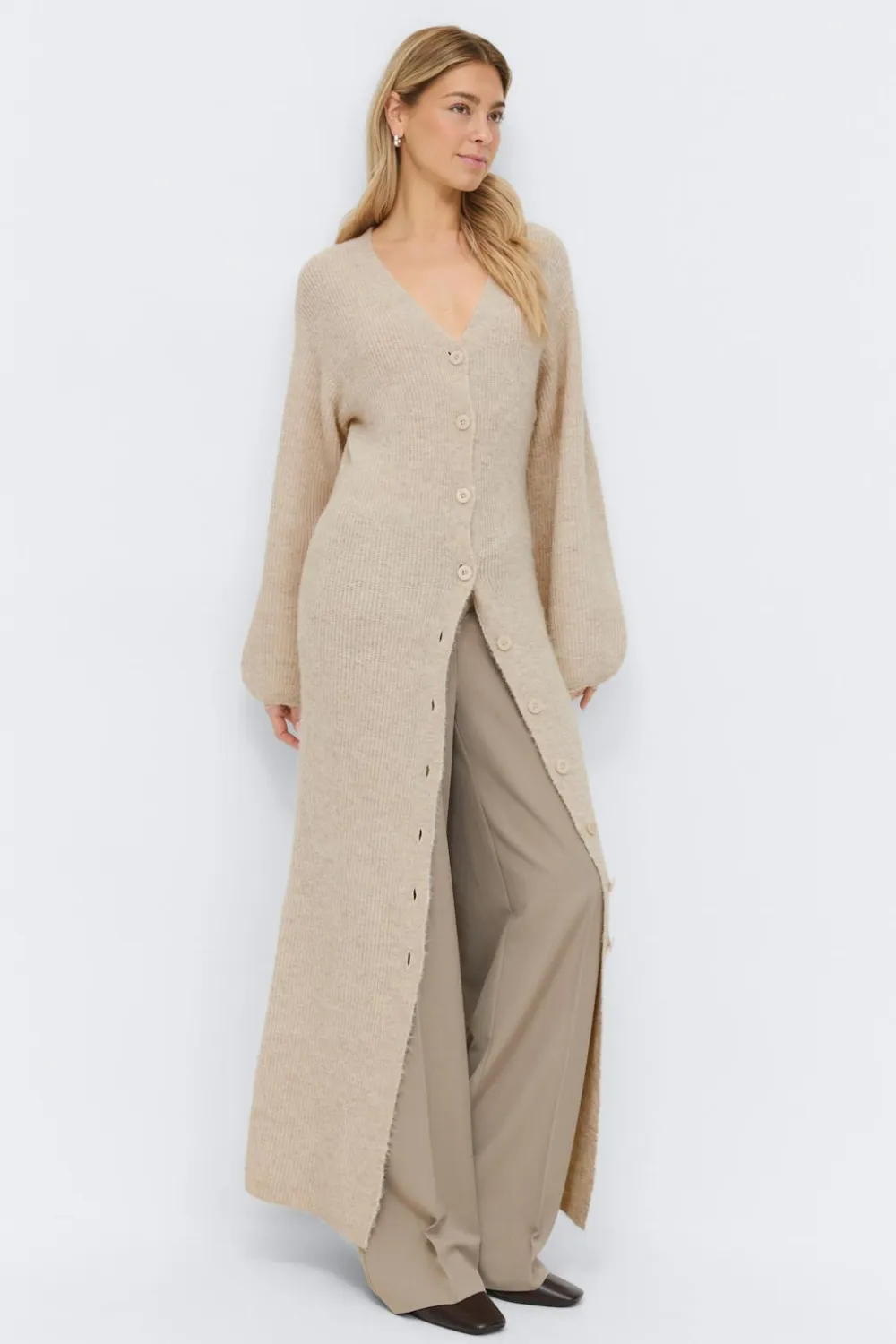 Gina Tricot Knitted button down dre Hvit Clearance