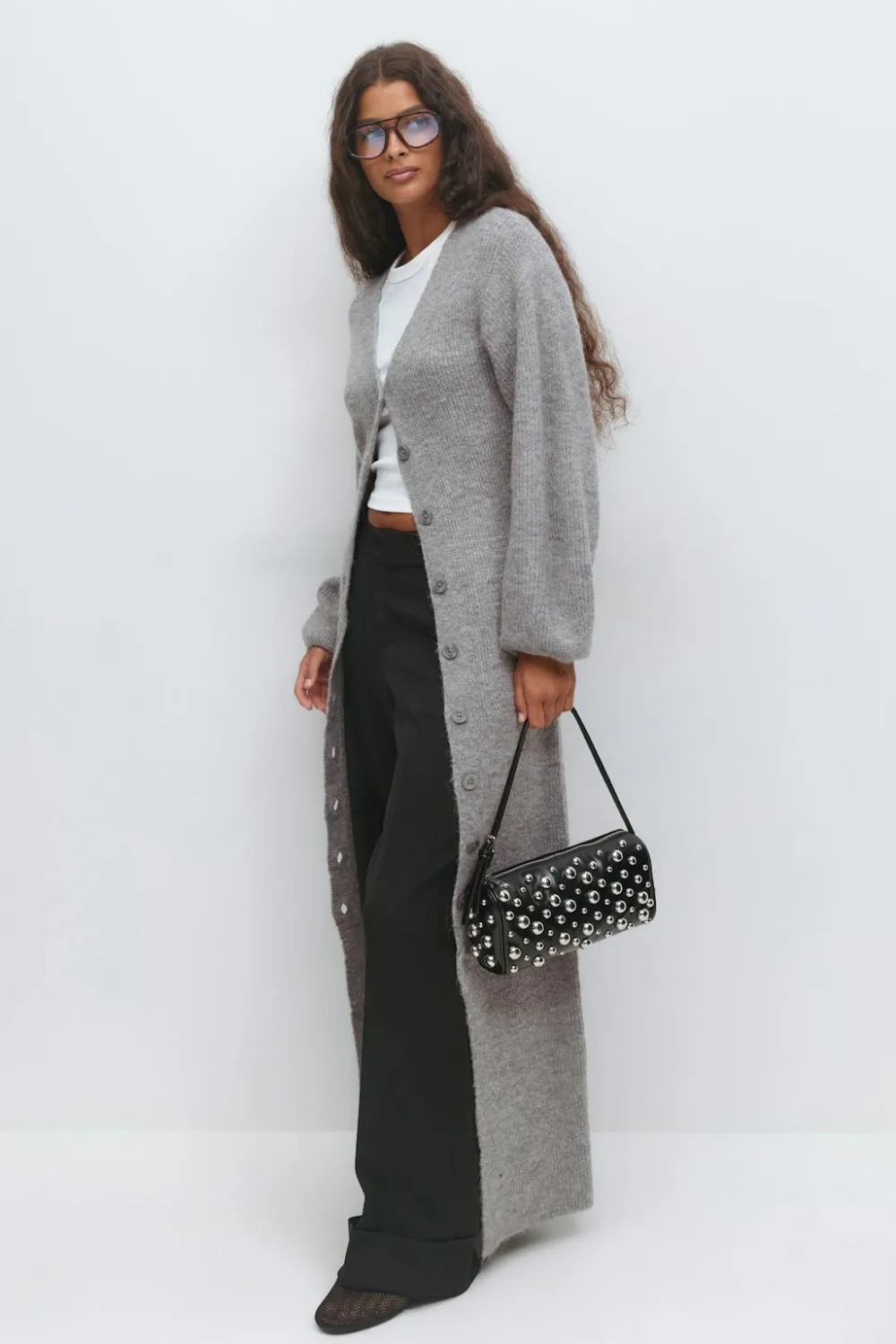 Gina Tricot Knitted button down dre Grå Discount