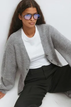 Gina Tricot Knitted button down dre Grå Discount