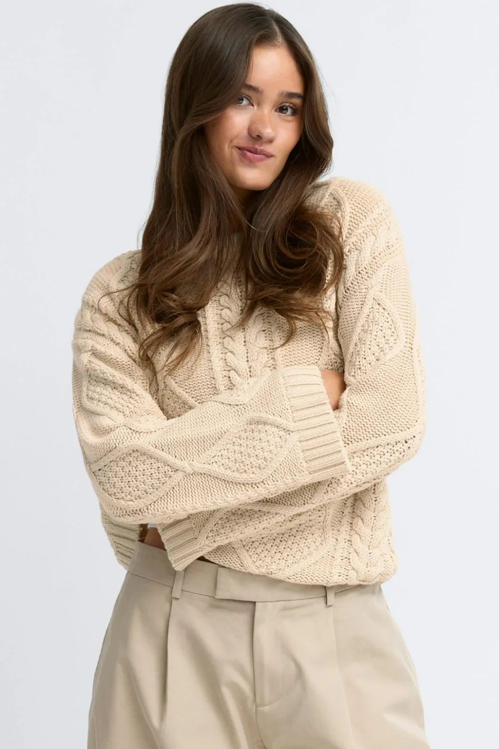 Gina Tricot Knitted cabe weater Beige Discount