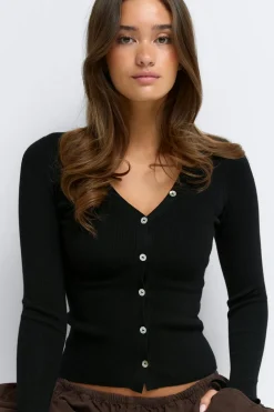 Gina Tricot Knitted cardigan Svart Outlet