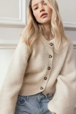 Gina Tricot Knitted cardigan Beige Outlet
