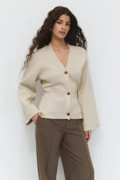 Gina Tricot Knitted cotton cardigan Beige Online